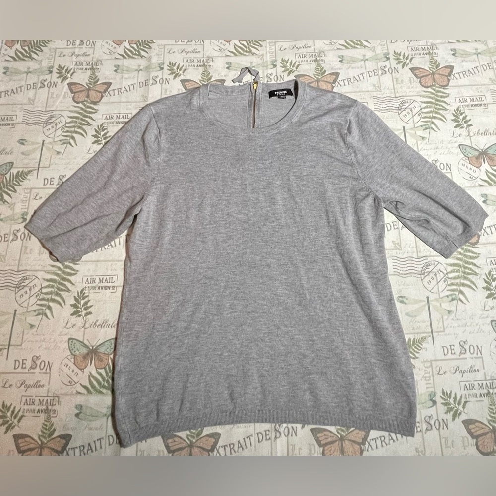 Premise Studio‎ XL Short Sleeve Tee Partial ZIP BACK soft light sweater grey